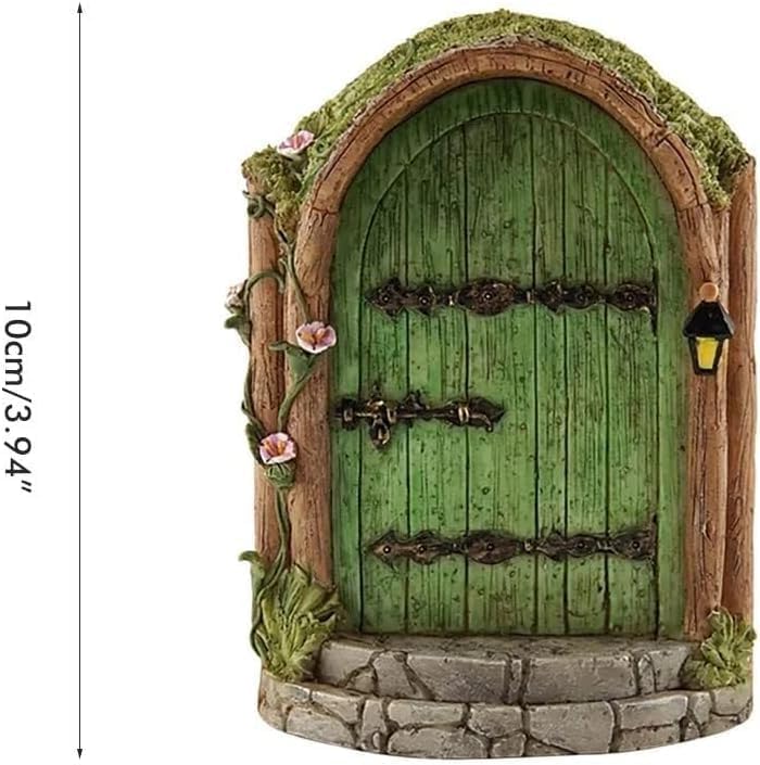 Wentoenapp Green Fairy Door, Wooden Miniature Fairy Garden Doors Outdoor Mini Fairy Gnome House Accessories for Tree Trunk Ornaments Garden Miniatures, Fairy Doors for Trees Outdoor, Gnome Door for Tree Trunk - Image 1